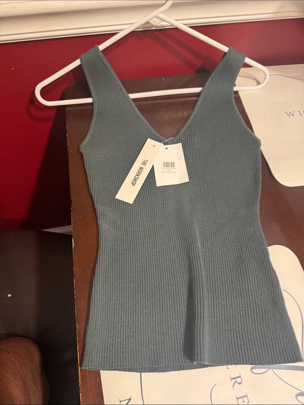 Workshop Republic Clothing Ribbed V-Neck Tank Top  in Slate Blue-Green size S